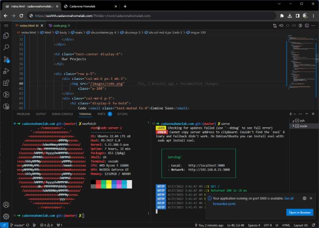 Screenshot of Code, a cloud Linux and VS Code running in a browser